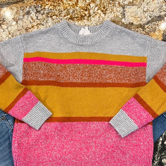 NWT LOFT Lou & Grey Pink/Gold/Grey Multi Striped Crewneck Sweater - Picture 5 of 9